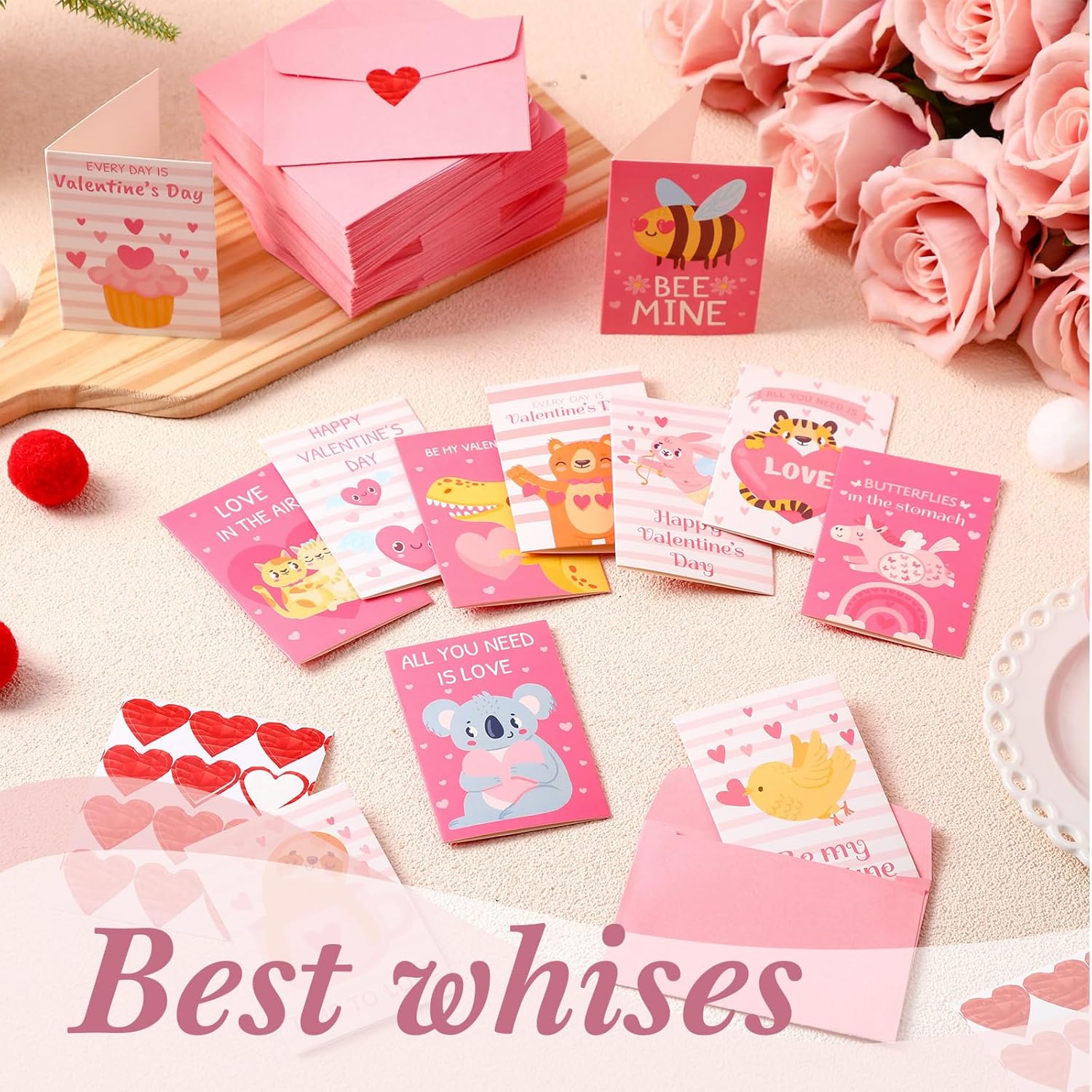 180 Pcs Mini Valentine'S Day Cards Assortment Bulk Classroom Kids Greeting Cards 3.5 X 2.4''Foldable Love Heart Greeting Cards Wedding Card With Envelopes Stickers For Valentines Day