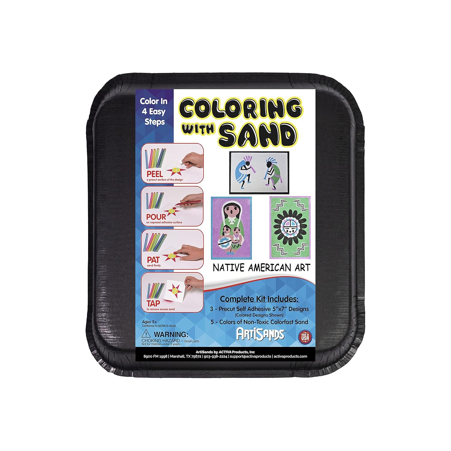 Activa ArtiSands Native American Sand Art Board Craft Kit, 3 Designs & 5 Sand Colors | No Scissors, No Glue, No Mess!