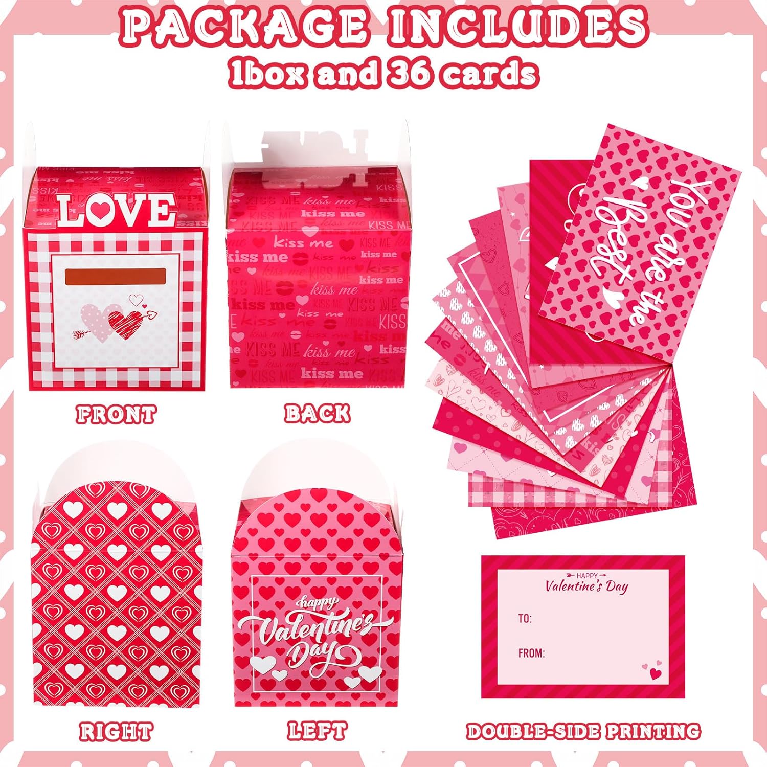 Valentines Day Card Box With 36 Sea Ocean Animals Cards Pink Heart Valentines Mailbox Boxes Set For Exchange Gifts Party Favors Supplies(Pink Heart)