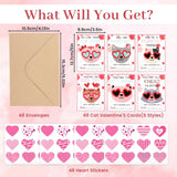 48 Sets Funny Valentines Day Cards For Kids, Cat Valentines Cards Bulk For Kids Classroom School Valentines Exchange Cards With Envelopes & Heart Stickers(3.5X5In)