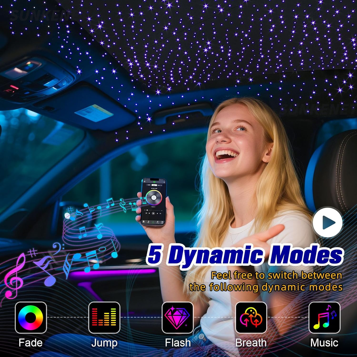 6W Mini Size Twinkle 575Pcs Of (0.03+0.04+0.06In)*13.1Ft Starlight Headliner Kit, Star Lights For Car With Bluetooth App/Remote Control/Music Effect, Rgbw Fiber Optic Lights For Home Ceiling