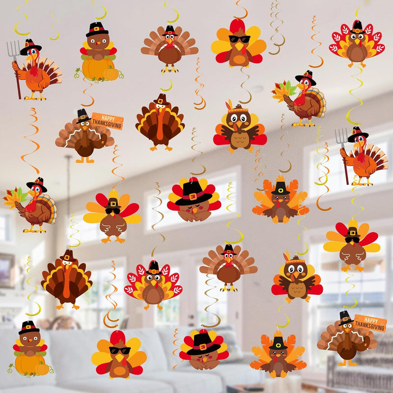 36 Pcs Thanksgiving Decorations Hanging Swirls, Thanksgiving Turkey Ha