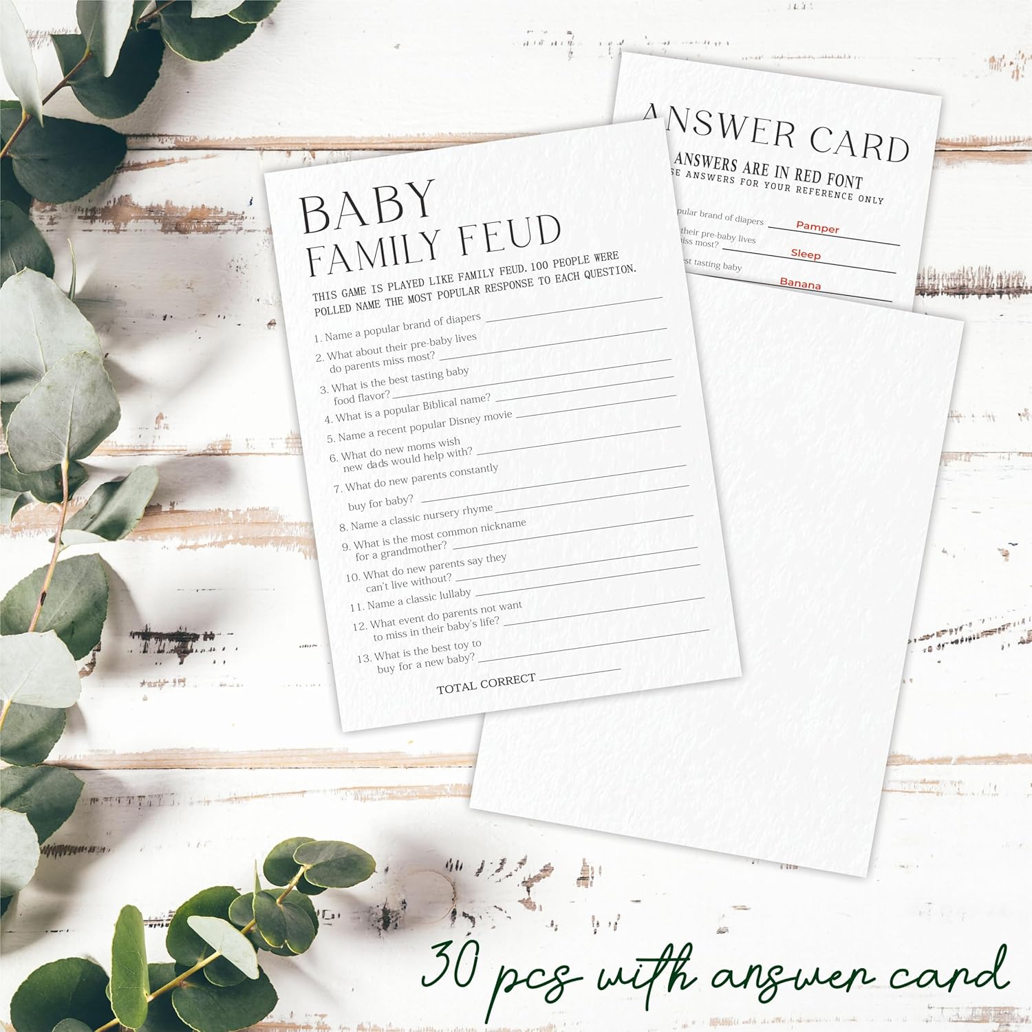 Minimalism Baby Shower Game Kit - Family Feud - Pearl White - 30 Fill In Game Cards & 1 Answer Card, Gender Reveal, Baby Announcement, Party Favor & Decor
