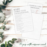 Minimalism Baby Shower Game Kit - Family Feud - Pearl White - 30 Fill In Game Cards & 1 Answer Card, Gender Reveal, Baby Announcement, Party Favor & Decor