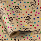 25Th Wrapping Paper - Mini Roll, 17 Inches X 16.4 Feet, Kraft Paper Colorful Dots And 25Th Happy Birthday Design For Boys, Girls, Party, 25 Years Old