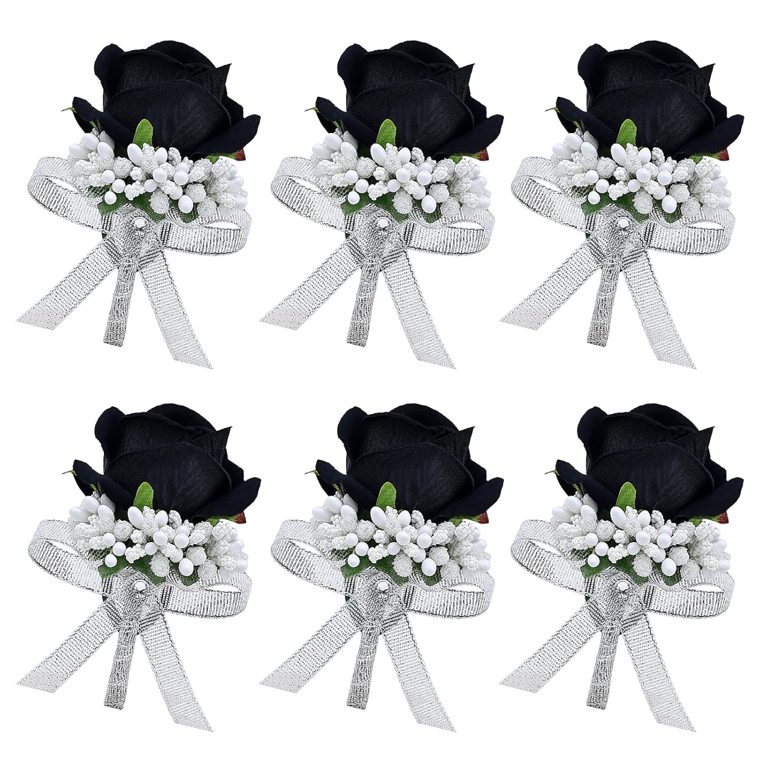 6Pcs Black Rose Boutonniere For Men, Groom Groomsmen Best Man Artificial Flowers Boutonnieres Suit Decoration, For Wedding Homecoming Formal Dinner Prom Party