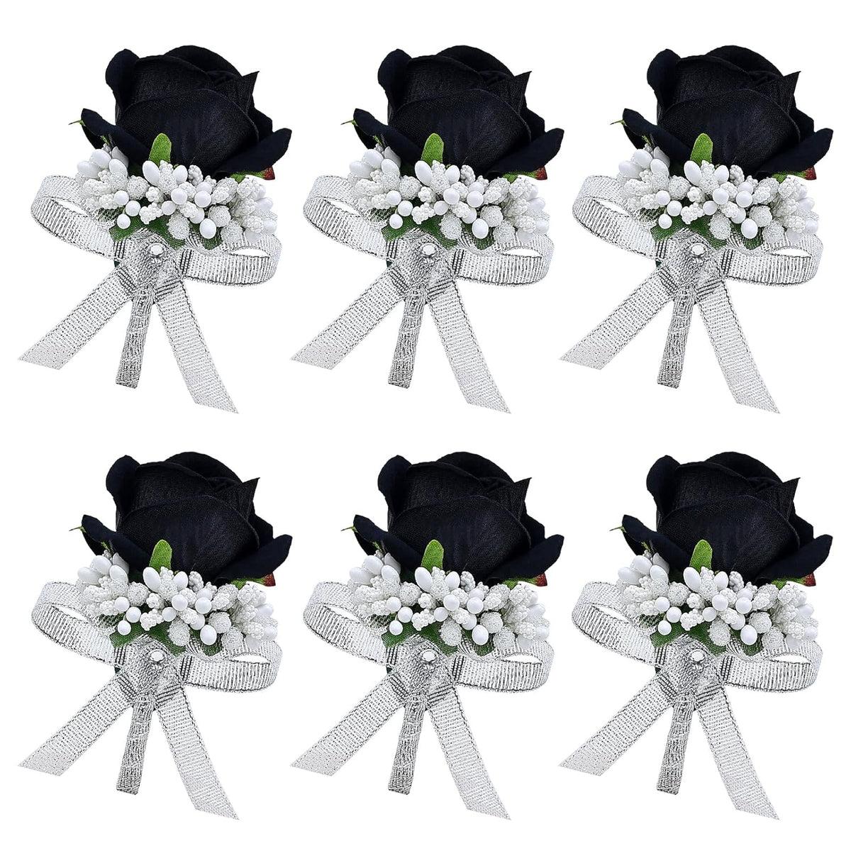 6Pcs Black Rose Boutonniere For Men, Groom Groomsmen Best Man Artificial Flowers Boutonnieres Suit Decoration, For Wedding Homecoming Formal Dinner Prom Party