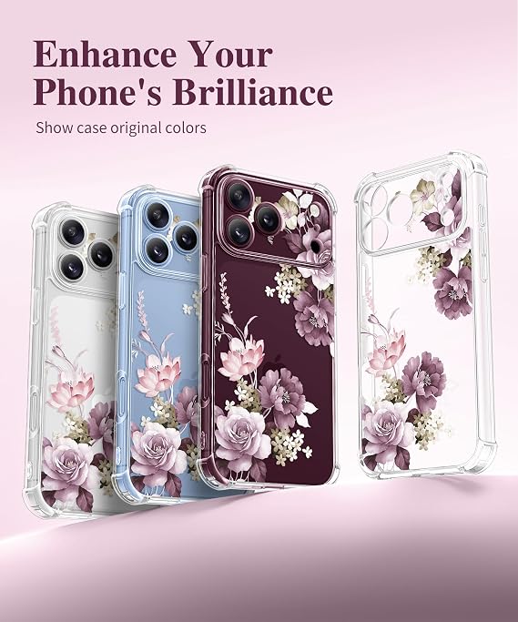 Floral Clear Slim Case for iPhone 18 Pro and iPhone 17 Pro Protective Women Phone Cover