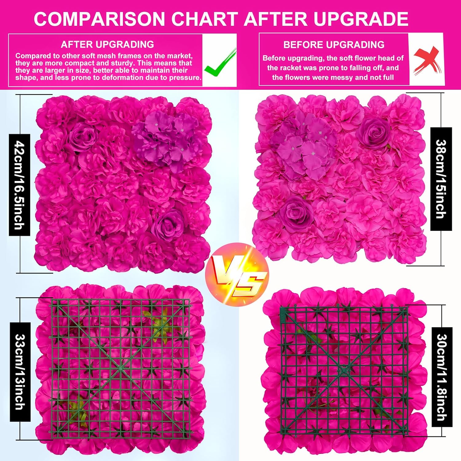 Flower Wall Backdrop 6 Piece Of 16.5X16.5 Inch Artificial Floral Wall Panel Faux Silk Rose Wall Decor Ideal For Wedding Celebrations, Festive Party Backdrops, And Home Decor-Barbie Pink