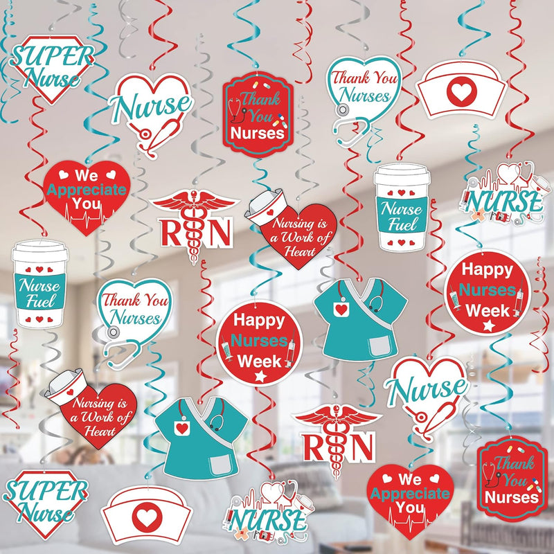 Nurses Appreciation Week Decoration Hanging Swirls - 36 Pcs Red And Bl