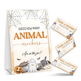 Halloween Baby Shower Games, Ghost Guess How Many Animal Crackers For Pumpkin Gender Reveal Party Supplies Decorations, 1 Standing Sign + 50 Tickets - A02