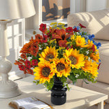 Fake Flowers With Vase, Sunflowers Artificial Flowers For Spring Summer, Faux Flowers In Vase For Centerpiece Table Decorations, Fake Plant Silk Floral Arrangements For Home Coffee Kitchen Table Decor