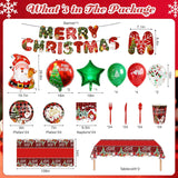 185 Pcs Christmas Party Decorations Christmas Party Supplies Tableware Set Serves 24, With Plates Napkins Cups Fork Knives Spoon Tablecloth Banner Balloons For Xmas Holiday Party Decorations
