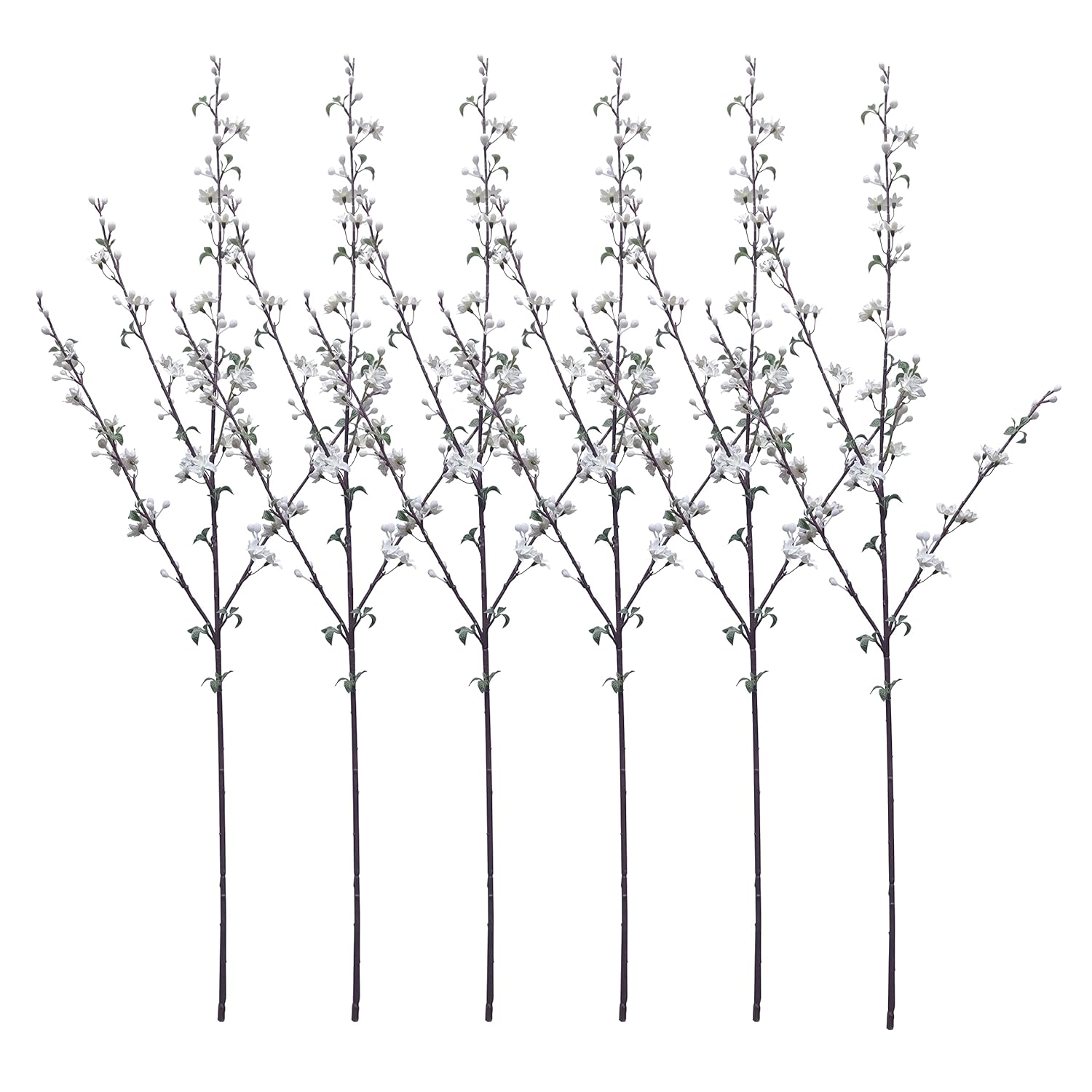 Artificial Plum Blossom Flowers,6 Pcs Faux Branches For Vase,Artificial Cherry Blossom Branches For Table Accessories Party Beach Theme Office Home Decor (White)…