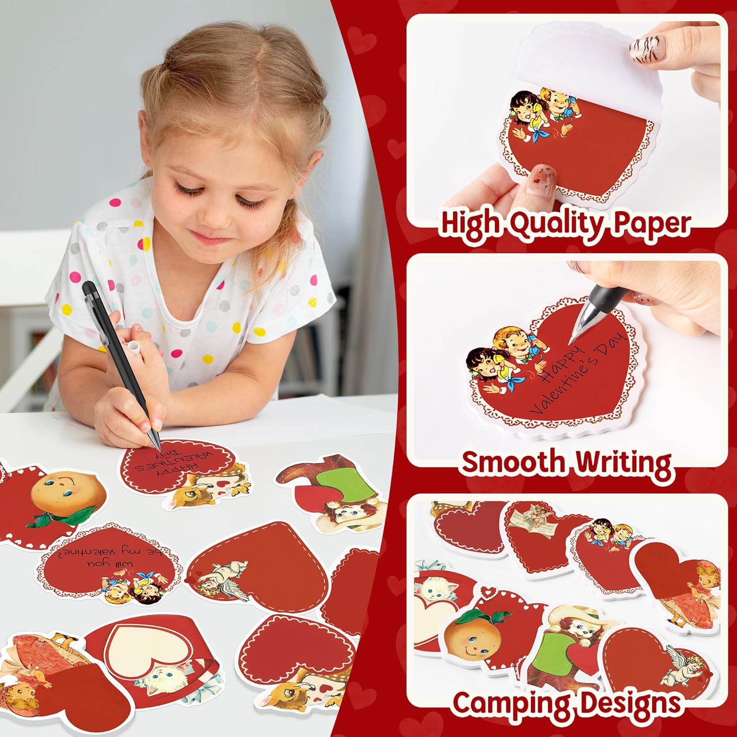 24 Packs Vintage Valentine'S Day Sticky Notes Retro Red Heart Self-Adhesive Writing Notepads Memo Pads Antique Victorian Style Office School Stationery Supplies Party Favors Classroom Exchange Gifts