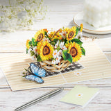 Sunflower Pop Up Card, Butterfly, Flower Basket, 3D Greeting Card, Gifts For Birthday, Mothers Day, Valentines Day, Mom, Wife, Girlfriend, Sister, 5X7 - Includes Envelope And Message Note