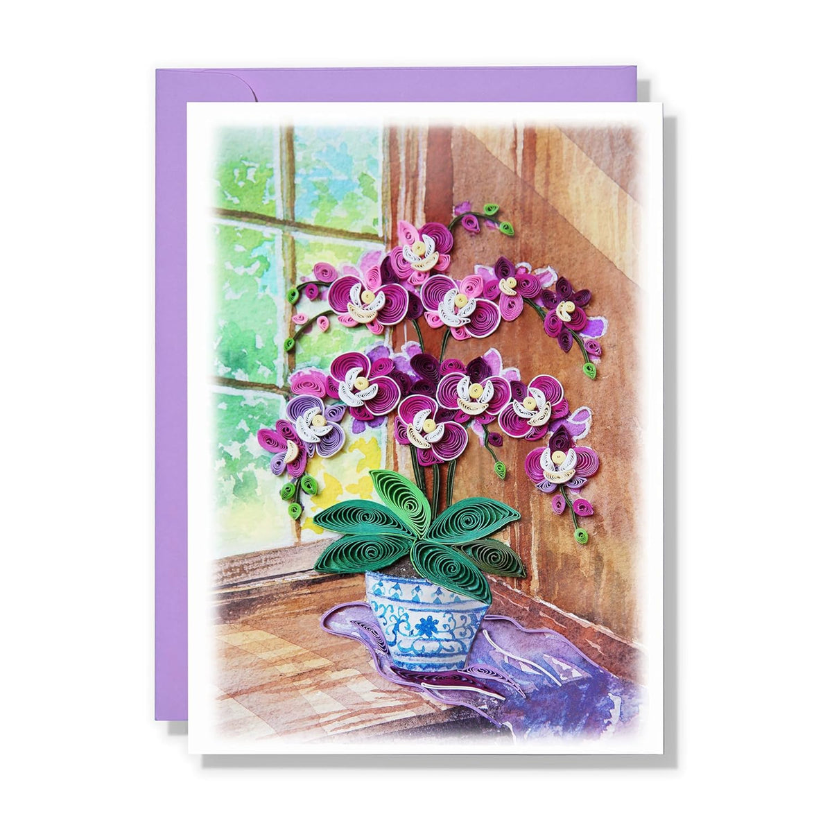 Mother'S Day Card, Purple Orchid Flower Card, Floral Quilled Quilling Card With Envelope For Mothers Day, Birthday, Thank You, Thinking Of You For Mom, Daughter, Grandma, Friend (Orchid)