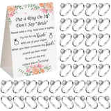 Put A Ring On It Bridal Shower Game With 50 Fake Rings, Rustic Greenery Theme Wedding Shower Games Wedding And Engagement Rings And Not Say Bride Rules Cards(Flowers,Silver)