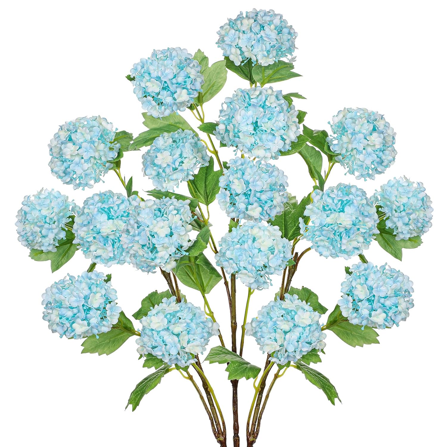 Light Blue Hydrangea Artificial Flowers 37.4”Tall Faux Hydrangea Flowers Spray With 6 Flower Heads, Silk Hydrangeas Flower With Stems 3Pcs, Fake Hydrangeas For Home Wedding Table Centerpieces Decor