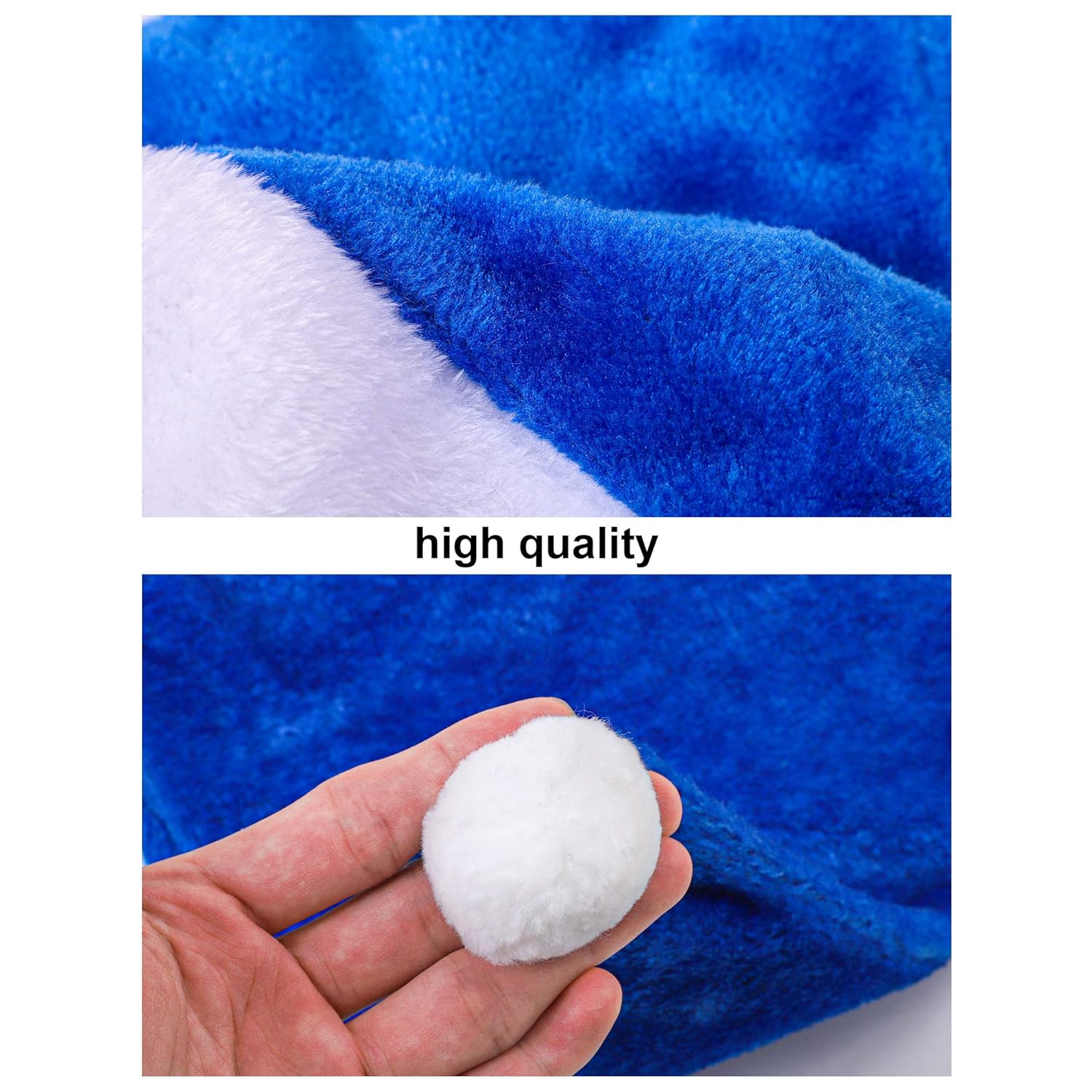 6 Pack Blue Santa Hats With White Cuffs, Short Plush Fabric Christmas Hats For Xmas Party Supplies