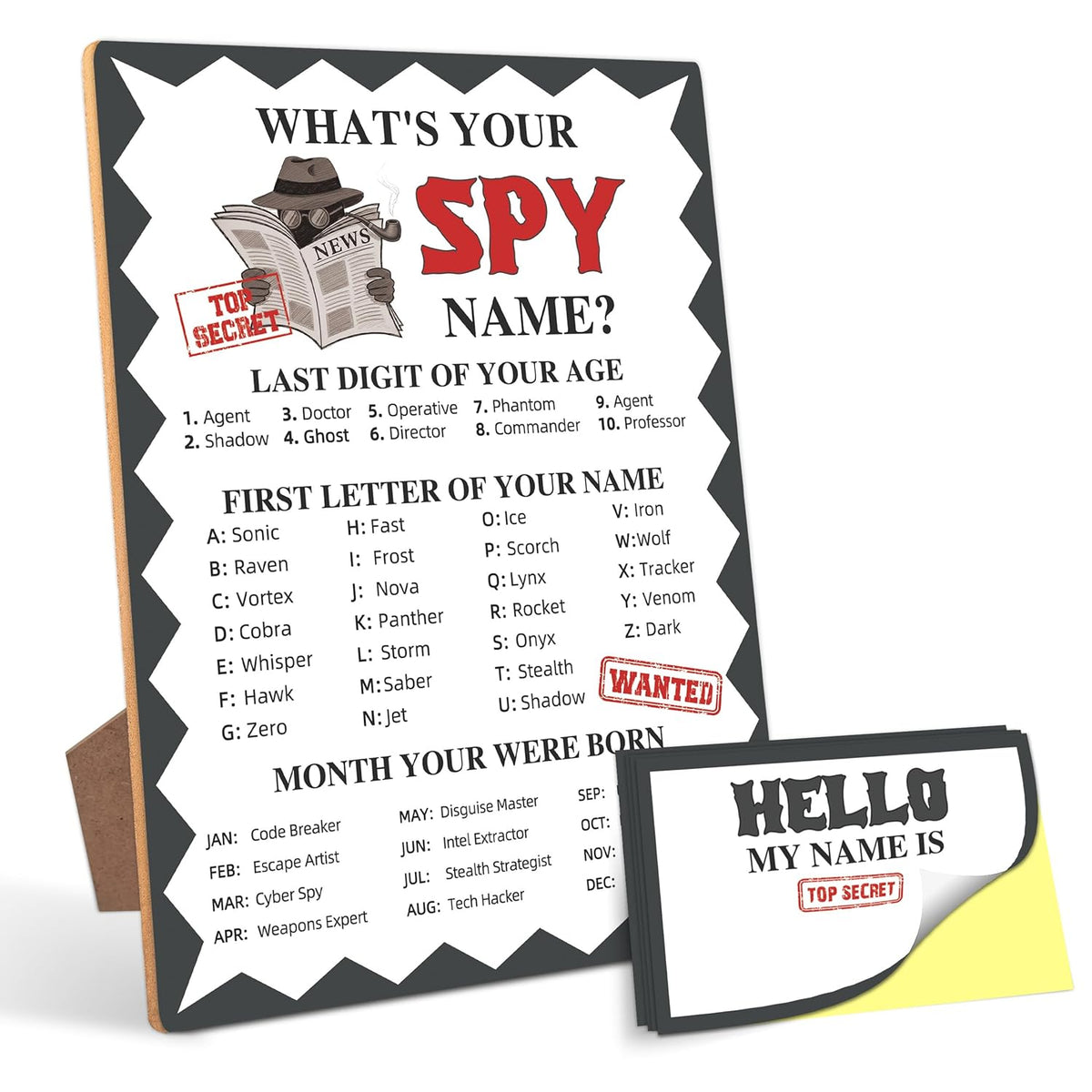 Spy Birthday Party Decoration, Spy Party Game, What'S Your Spy Name, Perfect For Spy Birthday Party Activities, 30Pcs Sticker Name Cards For Birthday Party Supply