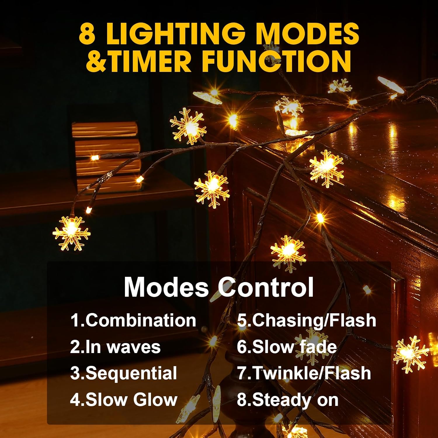 7.5 Ft Willow Vine Light Christmas Room Decor 144 Leds Artificial Plants Tree Branches Indoor Decorative With 8 Light Mo