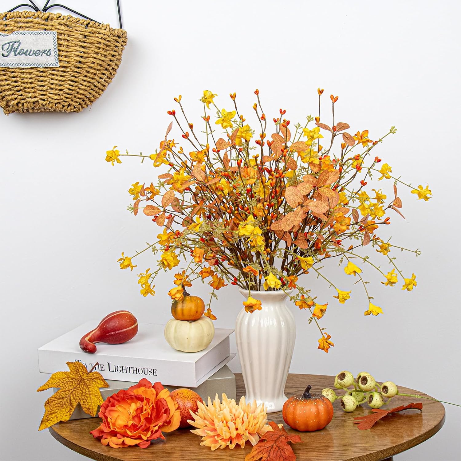 Artificial Fall Flowers With Berries 12 Pack Fall Floral Picks 17 Inch Orange Berry Stems With Orange Flowers Eucalyptus Leaves For Autumn Harvest Thanksgiving Day Flower Arrangements