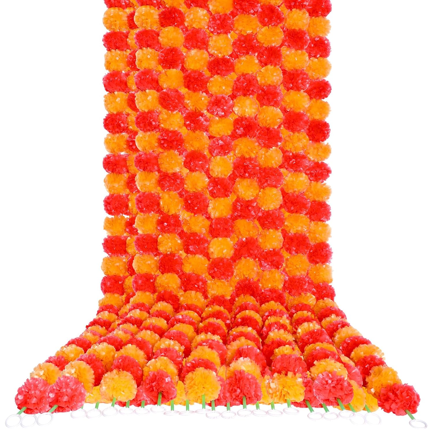 24 Pcs 5 Ft Long Strands Faux Artificial Marigold Flowers Garland For Wedding Party Mantle Decoration Faux Garlands Wedding Garland Diwali Decoration For Home Christmas (Red,Orange)
