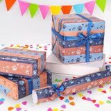 Blue Orange Dog Wrapping Paper, 8 Sheets Cartoon Puppy Paw Patterns Gift Wrap Paper For Kids Boys Girls Happy Birthday Baby Shower Theme Party Greeting Holiday Decoration Supplies| 19.7×27.6 Inch