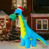 12 Ft Christmas Inflatable Outdoor Decorations, Large Blow Up Dinosaur Inflatables With Santa Hat Christmas Tree Light U