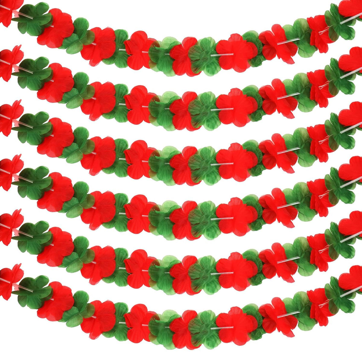 6 Pcs Christmas Hawaiian Leis Red And Green Leis Flower Garlands 59 Feet Length Wreath Necklace For Christmas Themed Party