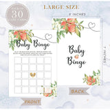 White Floral Peach Baby Bingo Game, Baby Shower Game, Pack Of 30 Game Cards, Gender Neutral Boy Or Girl, Fun Baby Game And Activity - Fa32