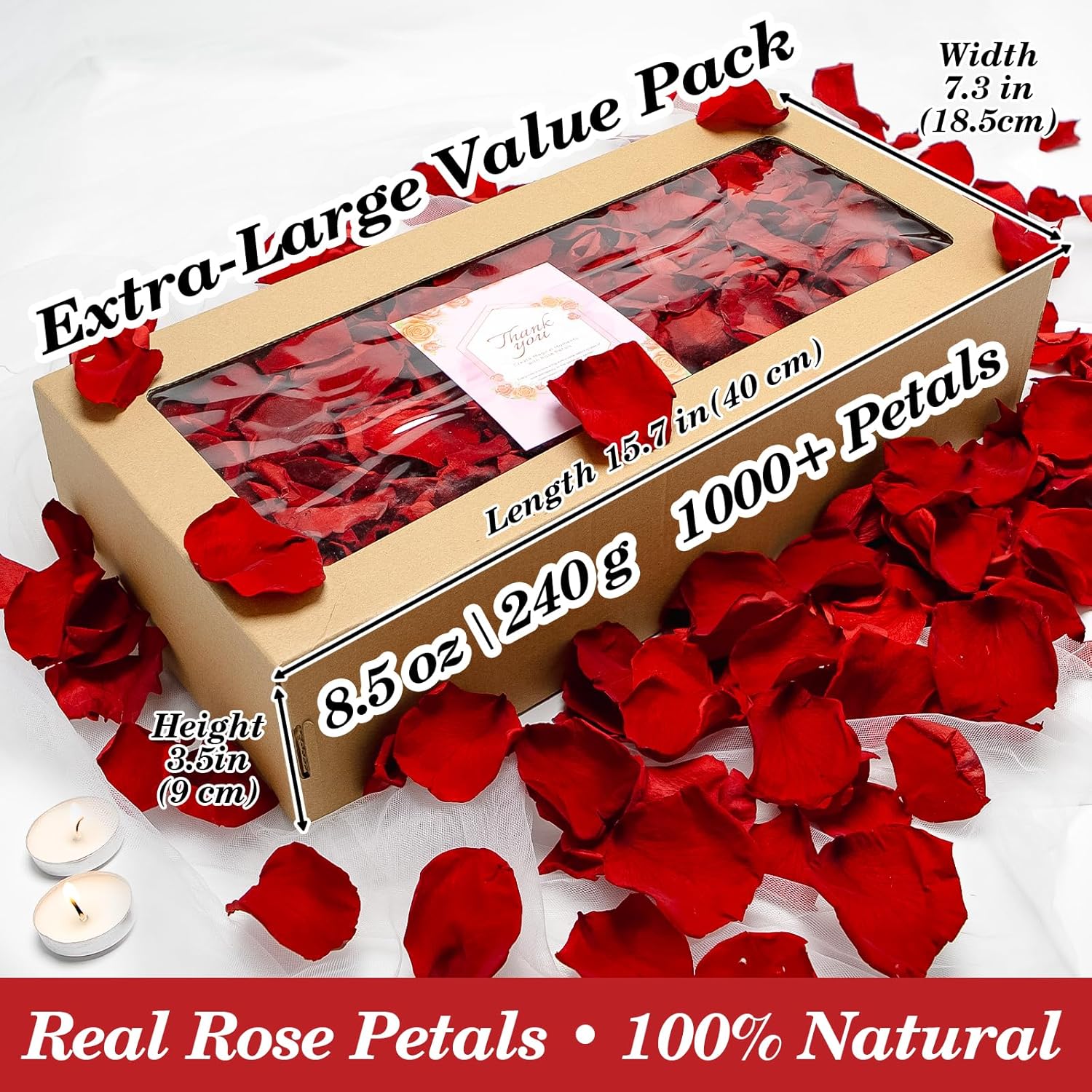 1000+Pcs Real Red Rose Petals, 8.5Oz Dried Flower Confetti Petals For Wedding Flower Girl To Throw At Wedding Party, Romantic Night Bridal Shower Valentine'S Day Decor