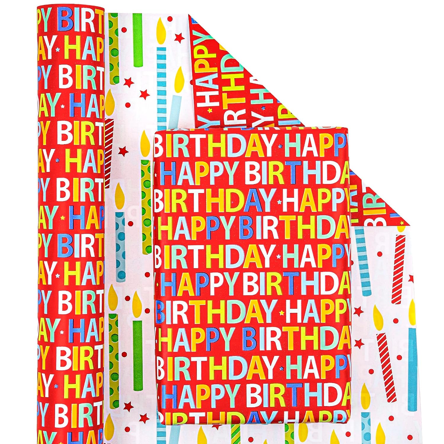 30 Inch Jumbo Reversible Birthday Wrapping Paper - 30 Inch X 100 Feet Jumbo Roll - Happy Birthday Wrapping Paper For Holiday, Baby Shower