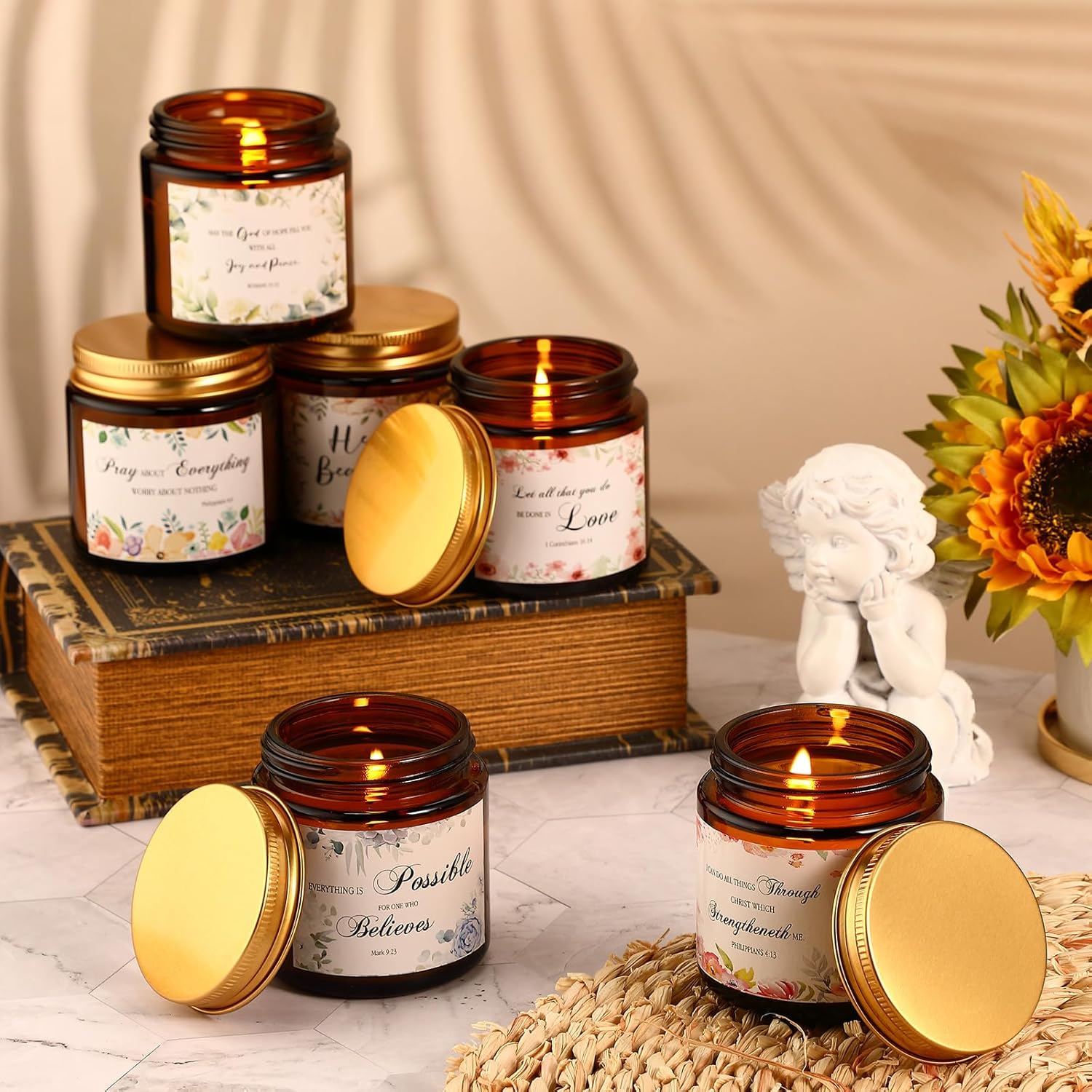 10 Jars Christian Religious Scented Candles 3.5Oz Stress Relief Aromatherapy Gifts Natural Soy Decorative Long Lasting Bathroom Candles For Women Birthday Christmas