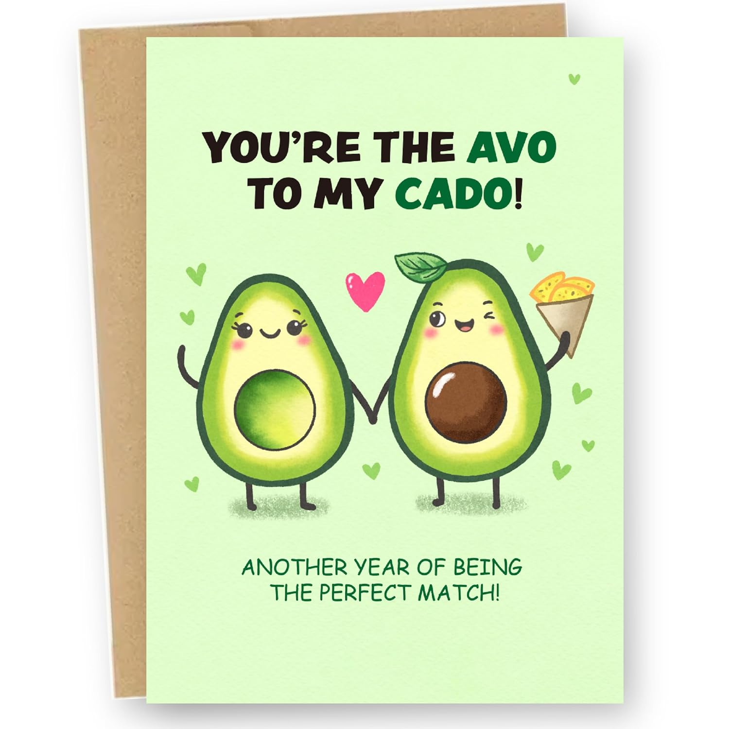 Funny Anniversary Card & Gifts For Husband, Wife, Boyfriend, Girlfriend, Him, And Her / Sweet Romantic Greeting Card With Envelope 5In X 7In And Sticker(Hand Drawn, Premium Quality) (Avocado)