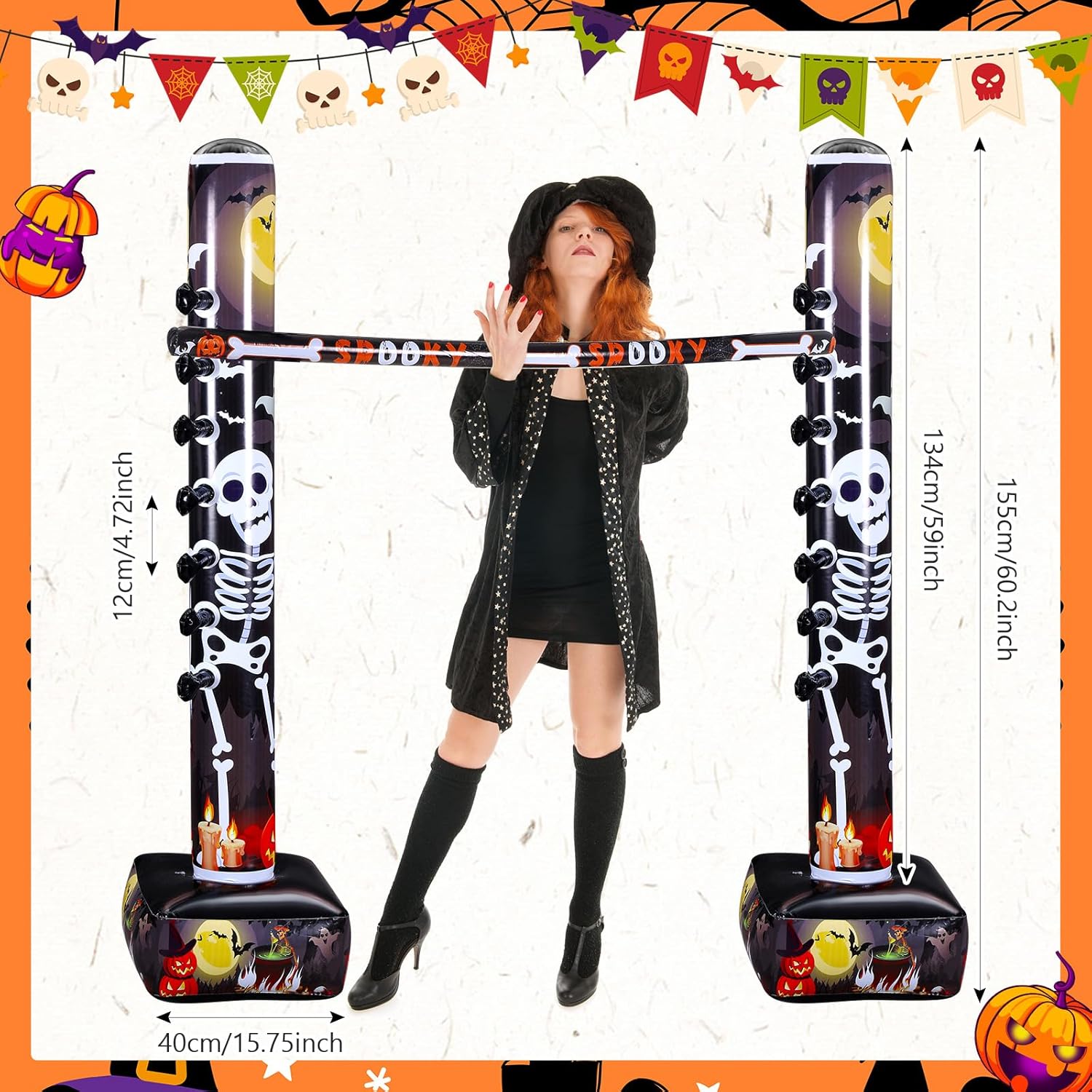 Skeleen Halloween Inflatable Limbo Game - Carnival Limbo Stick - Inflatable Game For Indoor/Outdoor Lawn & Yard Party Games