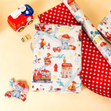 Gift Wrapping Paper Roll, 17 Inch X 33 Feet Cute Elephant Firefighter Wrap Paper With Polka Dot For Birthday Party Boys Girls Baby Shower