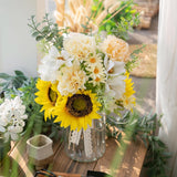 Fake Flowers Artificial Sunflowers With Vase, Faux Silk Carnation,Daisy Flowers For Home Office Decorations, Kitchen Dining Table Decor, Farmhouse Centerpiece Table Decoration