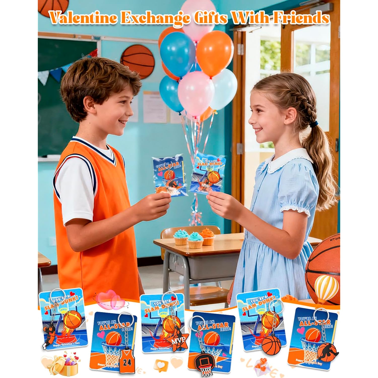 Valentines Day Cards For Kids Gifts: 30 Pack Sports Ball Basketball For Classroom School Valentines Day Gifts Exchange Sports Party Favors Bulk For Boys Girls Toddlers Kids