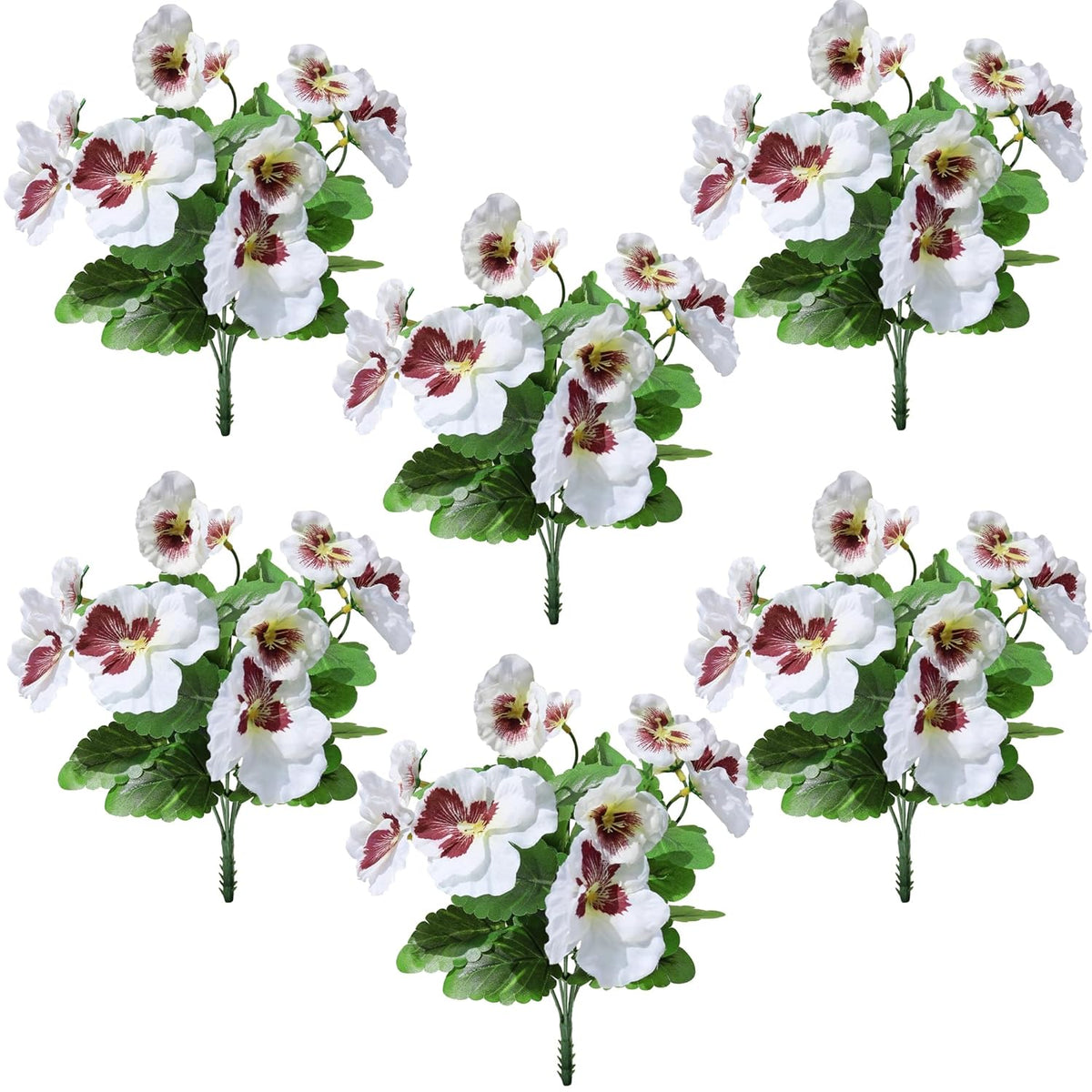 6Pcs Uv Resistant Artificial Flowers Artificial Pansy Bushes Faux Plastic Flower Fake Plants Indoor Outdoor Home Garden Decoration (White)
