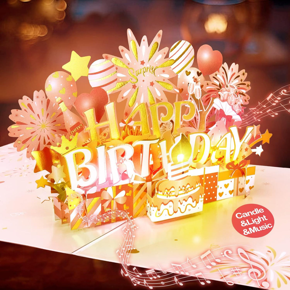 Birthday Cards For Women Pop Up Happy Birthday Card Blowable Led Candle Light And Music Birthday Gifts For Women Mom Wife Grandma Rose Gold
