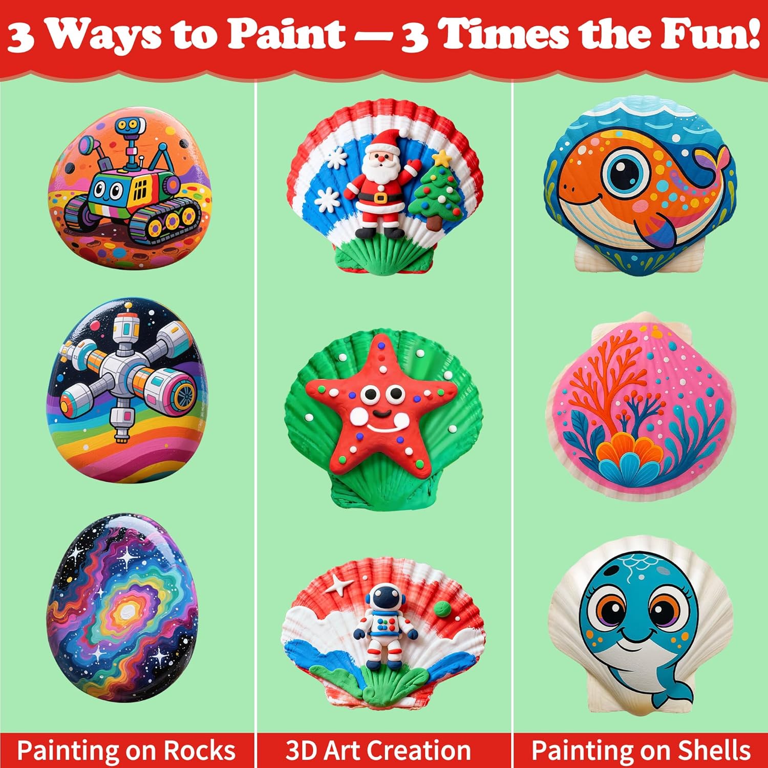 Glow In The Dark Rock & Shell Painting Kit Arts And Crafts For Kids Ages 6-12, Kids Craft Paint Kit, Art Supplies Toy, Creative Painting Kits, Christmas Toy Gifts For Boys Girls