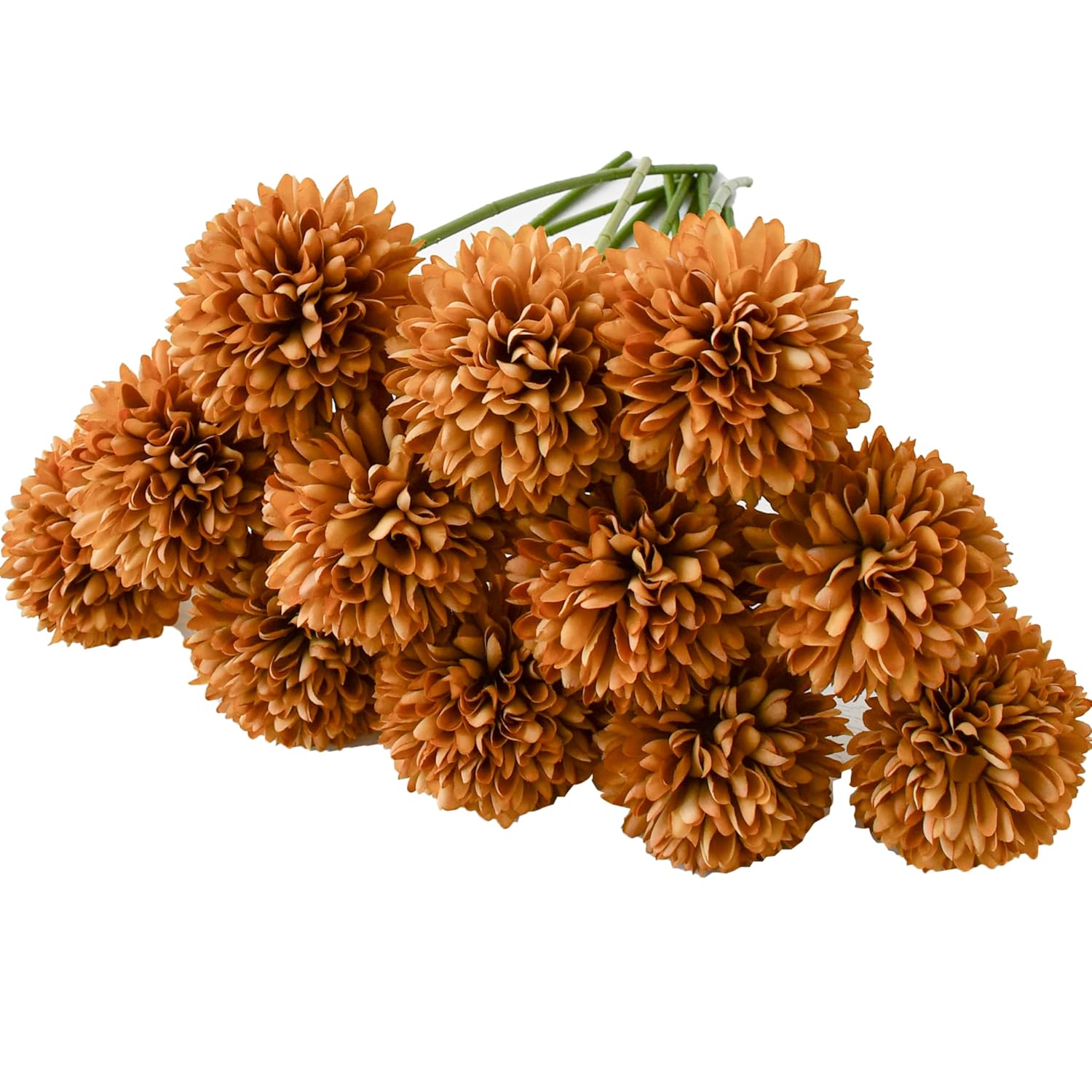 12Pcs Light Brown Flowers Silk Ball Chrysanthemum Artificial Flowers 12.5" For Home Kitchen Wedding Party Decorations New Year And Valentine'S Day