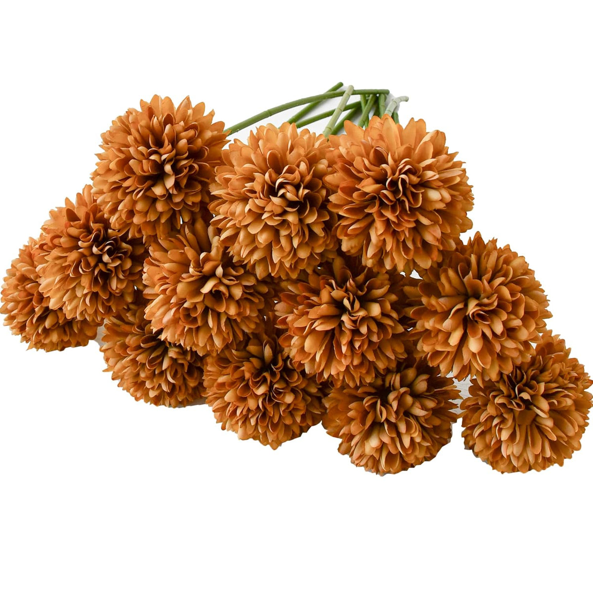 12Pcs Light Brown Flowers Silk Ball Chrysanthemum Artificial Flowers 12.5" For Home Kitchen Wedding Party Decorations New Year And Valentine'S Day