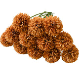 12Pcs Light Brown Flowers Silk Ball Chrysanthemum Artificial Flowers 12.5" For Home Kitchen Wedding Party Decorations New Year And Valentine'S Day