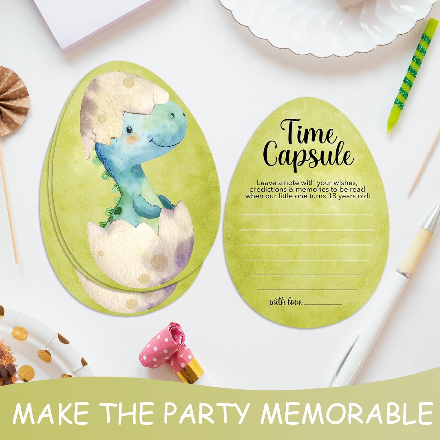 Baby Time Capsule Box 1St Birthday - Time Capsul For First Birthday Party Games, Guest Messages & Milestone Memories For Baby Boy Or Girl, 50 Pcs Dragon Egg Theme Cards -A04