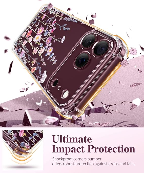 Floral Clear Slim Case for iPhone 18 Pro and iPhone 17 Pro Protective Women Phone Cover