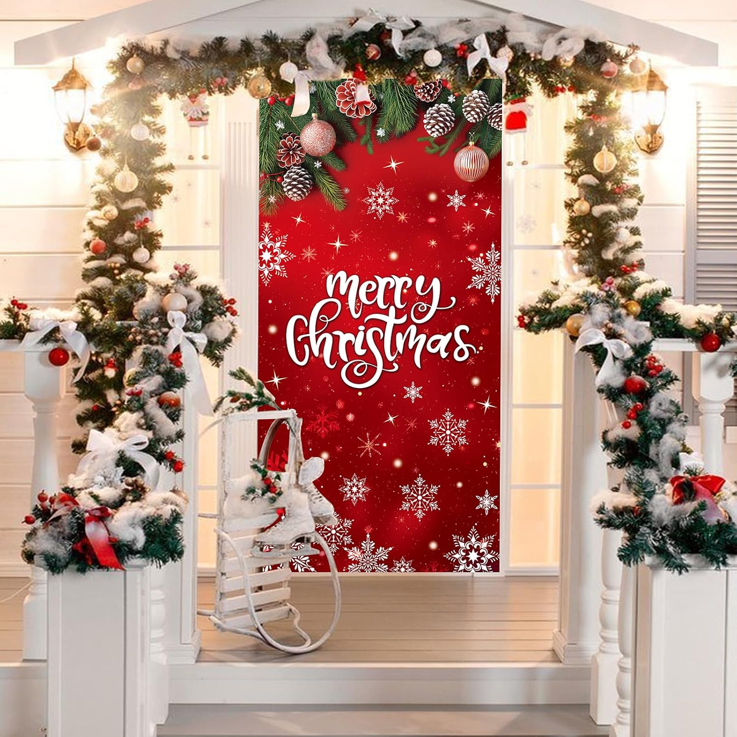 Christmas Door Cover Merry Christmas Backdrop Door Banner Photography Hanging Cover Photo Booth Props For Christmas Home Decoration Indoor Outdoor
