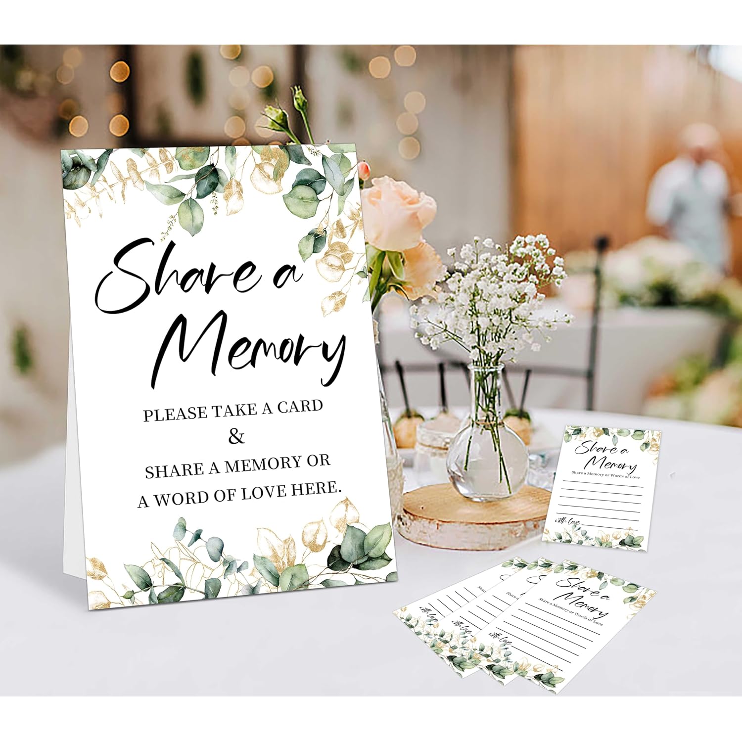 Share A Memory Cards For Celebration Of Life Decorations Ideas - 30 Greenery Memorial Cards And 1 Sign, Guest Book Alternative For Funeral Graduation Wedding Bridal Shower Anniversary Retirement